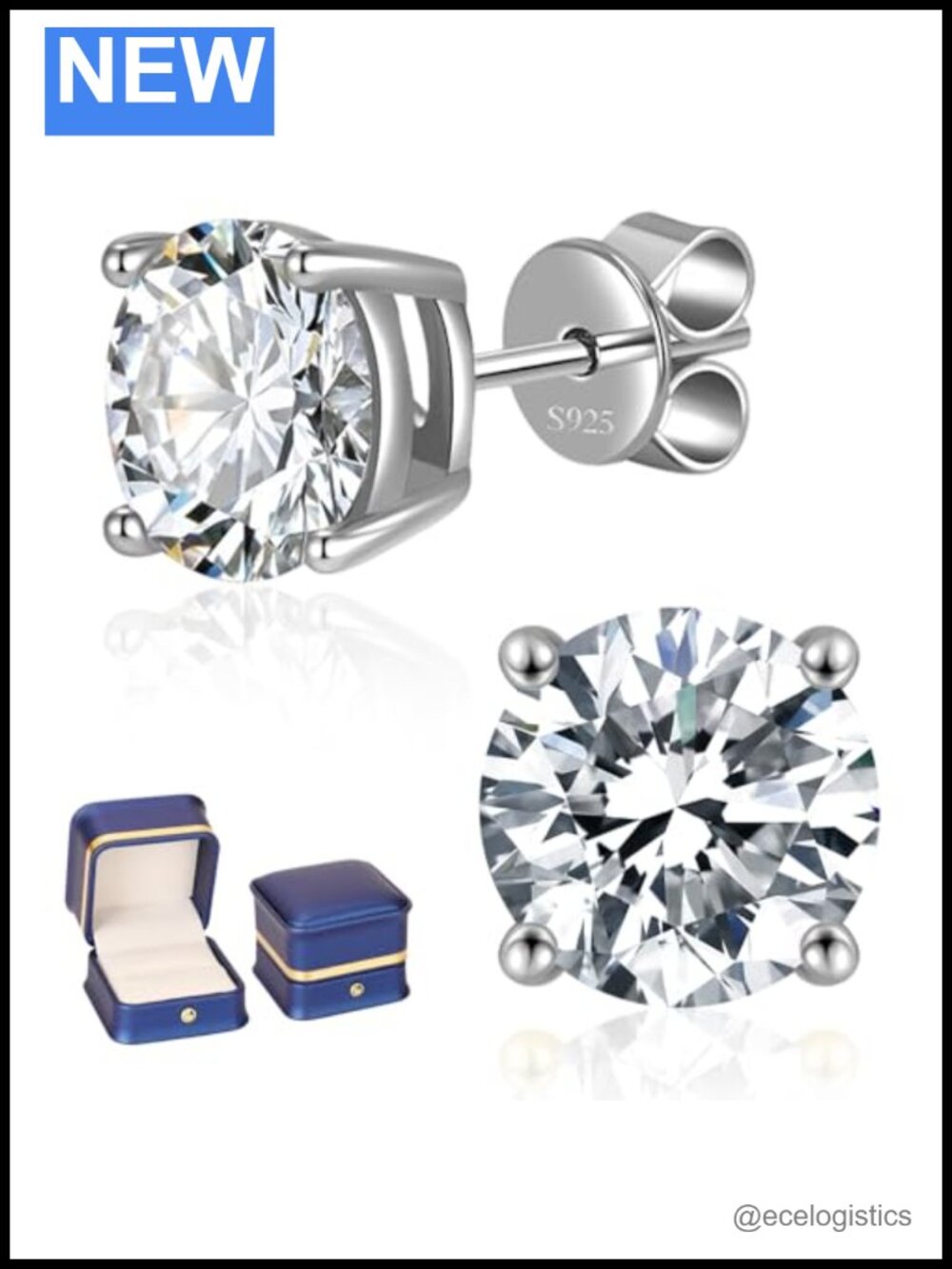 18K Gold Plated Sterling Silver Moissanite Stud Earrings 3CT Round Cut